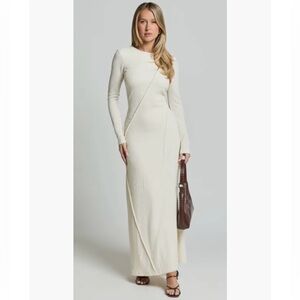 Showpo Kylie Maxi Dress - Long Sleeve Low Back Dress in Cream